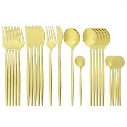 Dinnerware Sets 24Pcs/Set Gold Cutlery Set Knife Fork Coffee Tea Spoon Tableware Stainless Steel Kitchen Dinner