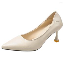 Dress Shoes 2023 Elegant Classic Women Pumps For Female Pu Leather Medium Heeled Ladies Fashion White Nude High Heels Office