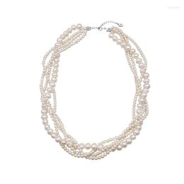 Chains S925 Sterling Silver Pearl Necklace Multi-layer Baroque Trend Collars Simple Light Luxury Clavicle Chain Female Accessories