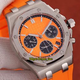 Fashion Lady Date Royal 26231 Orange Dial VK67 Quartz Chronograph Womens Watch Stopwatch 316L Steel Case Yellow Rubber Strap New W2917