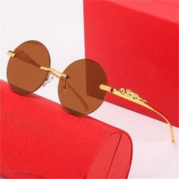 50% OFF Sunglasses 2023 New stereo leopard head men's and women's frameless round personality trend Street glassesKajia New