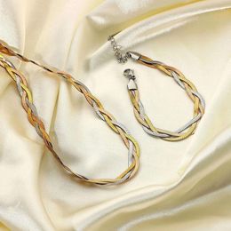 Choker European And American Titanium Steel Tri-colour Crossed Hand-woven Women's Necklace Bracelet Twist Braid Blade Collarbone Chain