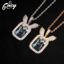 Pendant Necklaces GUCY Hip Hop Custom Made Square Wing Po Memory Medallions Solid Iced Out Bling Pendant Necklace For Men Jewelry 230728