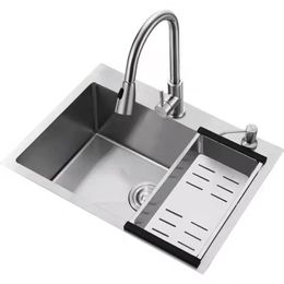 Kitchen Sink Farmhouse Above Counter Undermounter Single Bowel Wash Basin With Gourmet Faucet Stainless Steel