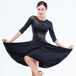 Stage Wear Rhinestone Latin Dance Costumes For Women Black Dancewear Adult Ballroom Dancing Dresses