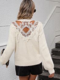 Women's Sweaters Fitshinling Lace Backless Mohair Sweater Pullover Women Winter Clothing Long Sleeve Top Knitwears Furry Soft Fashion Pull