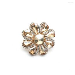 Cluster Rings Exaggerated Chunky Zircon Champagne Crystal Stone Hollow Big Flower Shaped Statement For Women Fashion Jewellery
