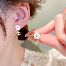 Dangle Earrings 2023 Delicate White Enamel Flower For Women Fashion Jewelry Bijoux Holiday Zirconia Earings Wholesale