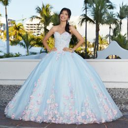 Sky Blue Sweetheart Princess Party Dresses Quinceanera Dress 3D Flowers Ball Gown Sweet 16 Dress For Girls 15 Vestidos De XV Anos