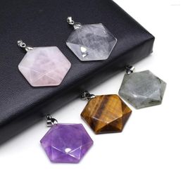 Pendant Necklaces Natural Stone Section Hexagon Amethyst Rose Quartz Healing Crystals Charms For Jewelry Making DIY