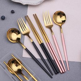 Dinnerware Sets 10set Tableware Fork Spoon Chopsticks Three Piece Set Colourful Gift Box Electroplated Stainless Steel Dining Knife