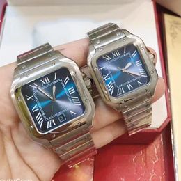 Square Watches 40mm 35mm Blue Stainless Steel Mechanical Watches Case and Bracelet Fashion Mens Male Wristwatch259w