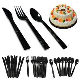 Dinnerware Sets 20Pcs PP Party Supplies Birthday Black BBQ Utensils Disposable Cutlery Knife Spoon Fork