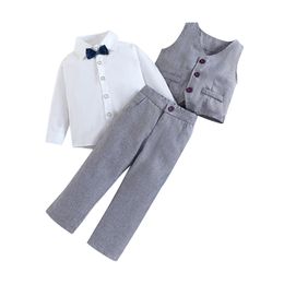 Clothing Sets Kids Boys Suit Little Gentleman Outfit Outerwear VestShirtPants 3Pcs Clothes Set 230728