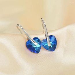 Dangle Earrings Colourful Blue Crystal Heart Drop For Women Ear Piercing Jewellery Silver Colour Earring Wedding Party Gift Aretes