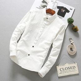 Men's Casual Shirts Solid Cotton Long Men Spring Autumn Linen Full Sleeve Slim Fashion Business Dress Shirt Clothes TS-183