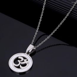 Pendant Necklaces Stainless Steel Round Yoga Necklace For Women Hindoo OHM Hindu Buddhist AUM OM India Religion Jewelry