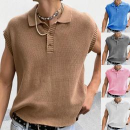 Men's Vests Solid Polo Collar Knitting Tops Men SleevelessButtoned Turn-down Knit Vest Shirts 2023 Summer Clothing Fashion