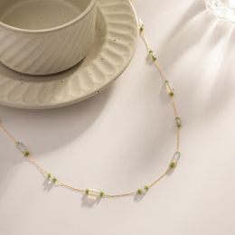 Choker ALLME Retro Clear Green Natural Stone Strand Beaded Necklace 18K Gold PVD Plating Stainless Steel Charm Necklaces For Women