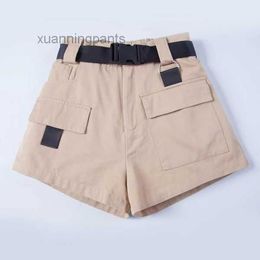 Chic Streetwear Women's High Waist Shorts with Belt.safari Style Ladies Multi-pocket Pants Free Shipping Q3FU