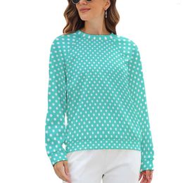 Women's Hoodies Teal Blue Polka Dot Women Retro Turquoise Trendy Classic Casual Hoodie Spring Long Sleeve Y2k Custom Big Size 2XL 3XL