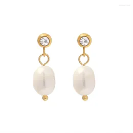 Dangle Earrings Minar INS Fashion Real Freshwater Pearl For Women 18K Gold Plated Stainless Steel Earring Wedding Party Jewellery