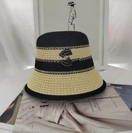 Wholesale Woven Summer Straw Hat Casual Stripes Bucket Hat Make Face Look Smaller Beach Sun Protection Sunshade Fashion Bucket Hat