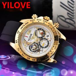 New Men's Automatic Party Watch Quartz Hour Hand Stainless Steel Case Clock High Quality Rubber Strap Fashion Multifunctional226W