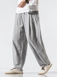 Men's Pants Linen Men 2023 Summer Solid Colour Breathable Trousers Male Casual Elastic Waist Loose Size 4XL 5XL