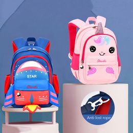 Backpacks 3D cartoon kindergarten backpack for boys and girls portable backpack for preventing loss baby bag cute unicorn rocket bag Mochila 6692 230728