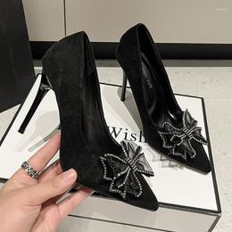 Dress Shoes For Women High Heels Mesh Pumps Pointed Toe Fashion Stilettos Bow-Knot Crystal Heeled Woman Daily Shoe Plus Size 42