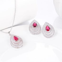 Dangle Earrings Brand Genuine Luxury Real Jewels Bright And Elegant Beauty Small Suit Water Drop Necklace Female Set With Color Zircon