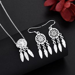 Necklace Earrings Set Cute 925 Silver Ball Charms Stud For Woman High Quality Fashion Party Wedding Gifts