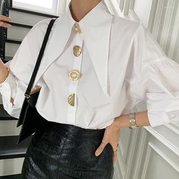 Women's Blouses QWEEK Comfort Shirts Sharp Corner Lapel Fashion Lady Korean Style White All-match Long-sleeved Tops 2023 Autumn