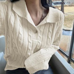 Women's Sweaters Knitted Sweater Elegant Soft Apricot Lapel Pullover One Button Loose Spring Autumn Korean Style Female Tops