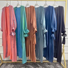 Ethnic Clothing 2023 Summer Muslim Women Open Abaya Shimmer Satin Cardigan Maxi Dress Turkey Arab Robe Kimono Dubai Islam Ramadan Femme