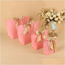 Packing Bags 5 Colours Paper Bag Boutique Clothes Packaging With Ribbon And Handle Cardboard Package Shop For Celebration Gift Wrap Dro Otdfu