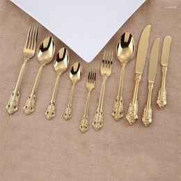 Dinnerware Sets 10pcs Gold Cutlery Set Stainless Steel Knife Forks Teaspoon Butter Golden Wedding Gift Christmas Tableware