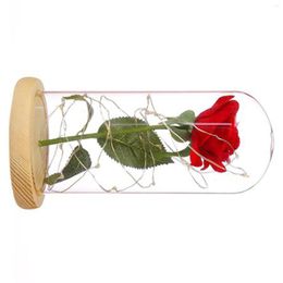 Decorative Flowers Enchanted Red Silk Rose Light Eternal Flower Glass Lampshade With LED For Home Office Decorations