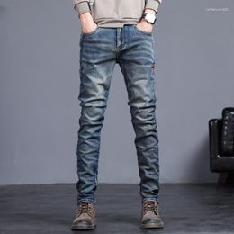 Men's Jeans 2023 Spring Summer Vintage Blue Solid Colour Elastic Classic Men Slim Fashion Denim Trousers Male 27-38