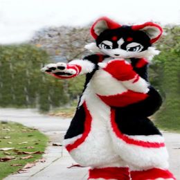 Long Fur Husky Dog Fox Mascot Costume Cartoon Outfits Fursuit Halloween Furry Suit246h