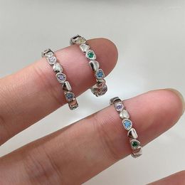 Cluster Rings 925 Silver Color Unique Colorful Stone Ring For Women Jewelry Finger Adjustable Open Vintage Party Birthday Gift