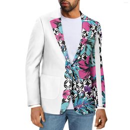 Men's Suits Polynesian Tribal Pohnpei Totem Tattoo Prints Style Men Jacket Slim Fit Casual Business Clothing High Quality Suit Coat