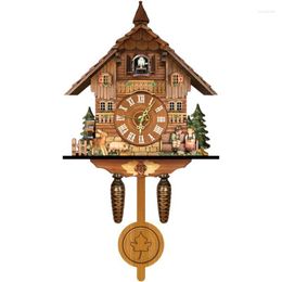 Wall Clocks Wooden Hanging Clock Bird Alarm Cuckoo For Home Kid's Room Decoration Quartz Watch Decorative Decor