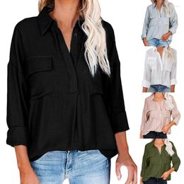 Women's Blouses 2023 Stylish Spring Solid Shirts Casual Blouse Female Lapel Button Long Sleeve Blusas Tunic Ladies Clothing