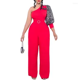 Ethnic Clothing Wide Leg Pant Jumpsuit Women Leopard Printed One Shoulder Lantern Sleeve Party Club Work Business Romper With Belt