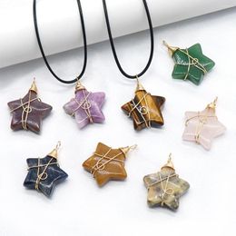 Pendant Necklaces Natural Stone Star Necklace Copper Wire Winding Rope Chain For Making DIY Charm Jewellery Party Gift 40 5cm