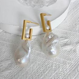 Dangle Earrings Gorgeous 14-15mm South Sea Baroque White Pearl Earring Drop Pendientes Mujer