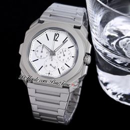 New 40mm Octo 103068 Miyota Quartz Chronograph Mens Watch Titanium Steel Case White Dial Black Stick Markers Bracelet Stopwatch Pu269U