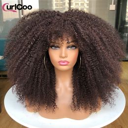 Cosplay s Curly For Black Women Afro Kinky with Bangs Bouncy Fluffy Synthetic Natural Hair Party Heat Resistant 230728